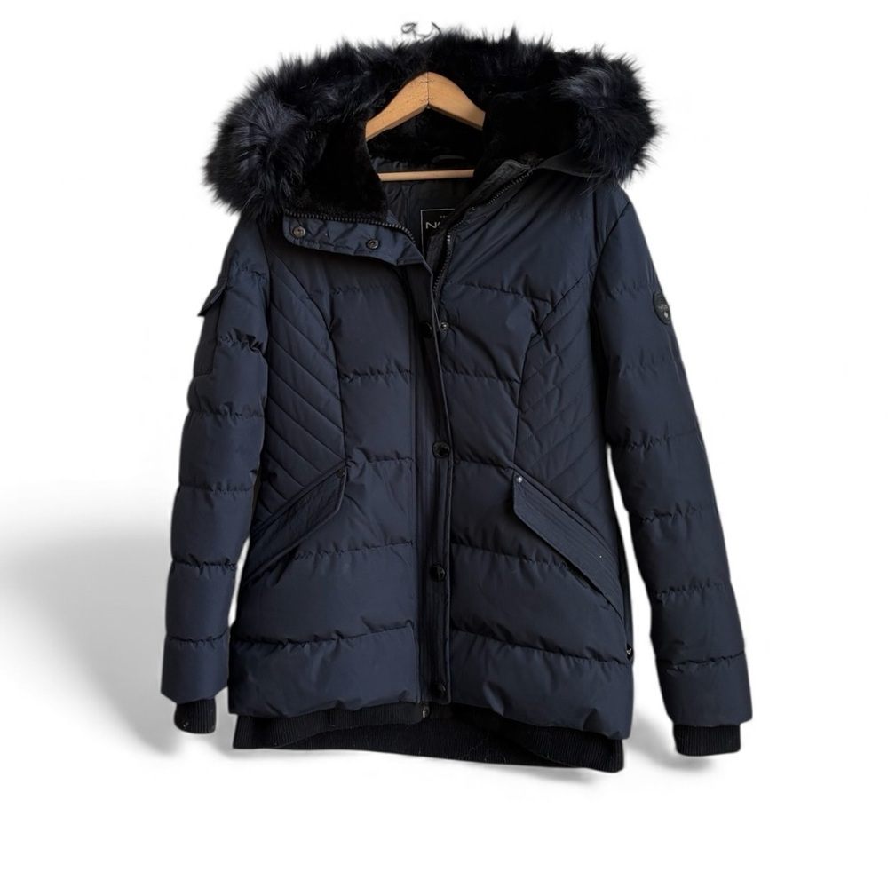 NOIZE Blue Quilted Puffer Jacket w/ Faux Fur Hood – Women’s Large